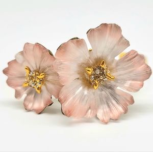 Alexis Bittar Pink Lucite Gardenia Flower + Swarovski Crystal Gold Cuff Bracelet